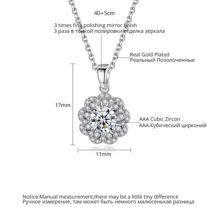 CZCITY Elegent Cubic Zircon Flower Round Pendant of Gold Plating Necklace for Woman Engagement Jewelry