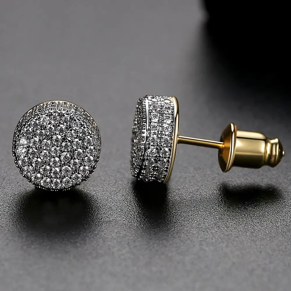 CZCITY Double Gold Plating High Quality Ear Stud Small Cubic Zirconia Hop Hop Stud Earrings for Men