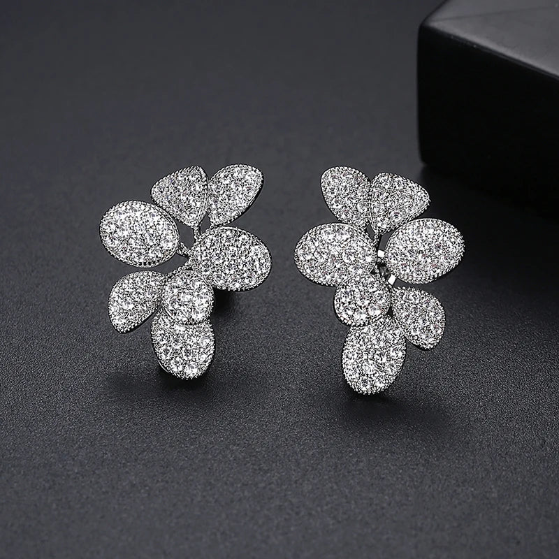 Trendy Multiple Rhodium Plated Brass Made Earrings AAA Cubic Zirconia Paving Setting Women Jewelry