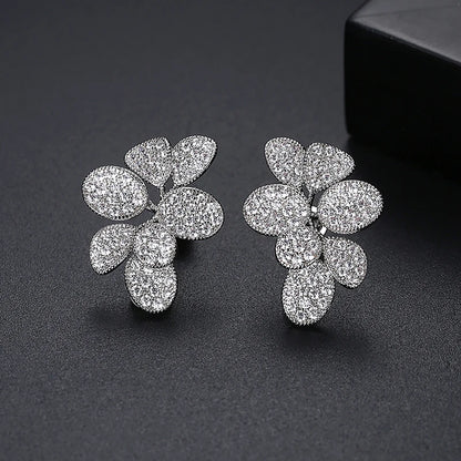 Trendy Multiple Rhodium Plated Brass Made Earrings AAA Cubic Zirconia Paving Setting Women Jewelry
