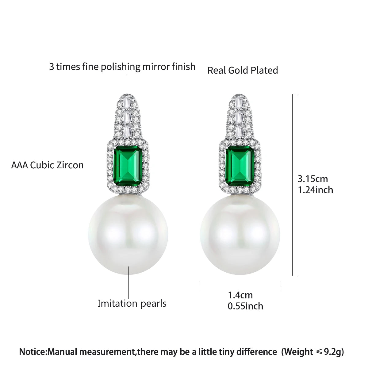 LUOTEEMI Luxury Statement Women Cubic Zirconia Big Glass Imitation Pearl Korean Fashion Zircon Stud Earrings for Party Gifts