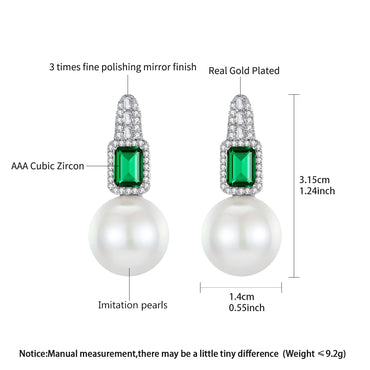 LUOTEEMI Luxury Statement Women Cubic Zirconia Big Glass Imitation Pearl Korean Fashion Zircon Stud Earrings for Party Gifts