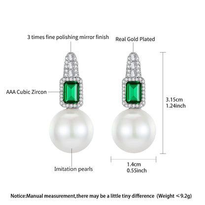 LUOTEEMI Luxury Statement Women Cubic Zirconia Big Glass Imitation Pearl Korean Fashion Zircon Stud Earrings for Party Gifts