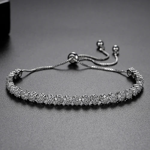 Fashion Classic Pull Chain Flower Tennis CZ Slide Bracelets Women Elegant Zirconia Bracelet