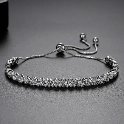 Fashion Classic Pull Chain Flower Tennis CZ Slide Bracelets Women Elegant Zirconia Bracelet