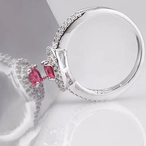 LUOTEEMI Rhodium White Gold Plated Bridal Wedding Sparkling Cubic Zirconia Micro Pave Engagement Wedding Halo Ring
