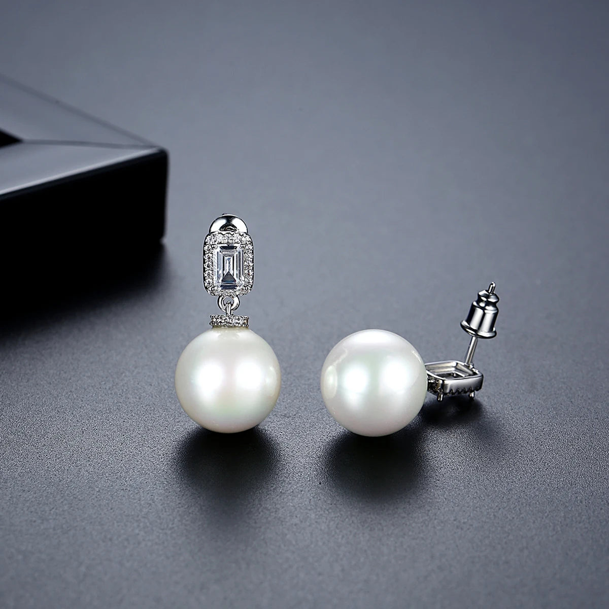 LUOTEEMI Bridal Wedding Luxury Big White Imitation Pearl Zircon Drop Earrings for Women High Quality Jewelry Ear Rings