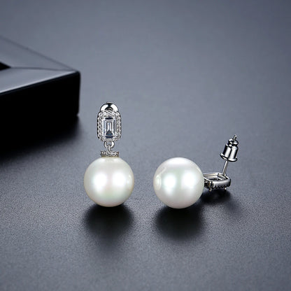 LUOTEEMI Bridal Wedding Luxury Big White Imitation Pearl Zircon Drop Earrings for Women High Quality Jewelry Ear Rings