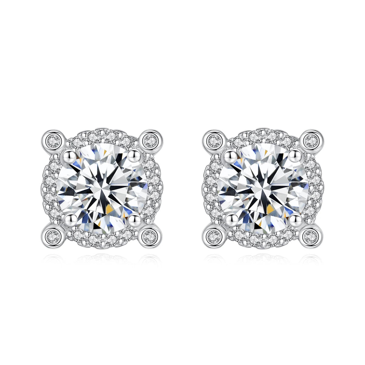 CZCITY Shinning Cubic Zirconia Big Round Halo Stud Earrings Rhodium White Gold Plated Fashion Zircon Earrings