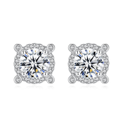 CZCITY Shinning Cubic Zirconia Big Round Halo Stud Earrings Rhodium White Gold Plated Fashion Zircon Earrings