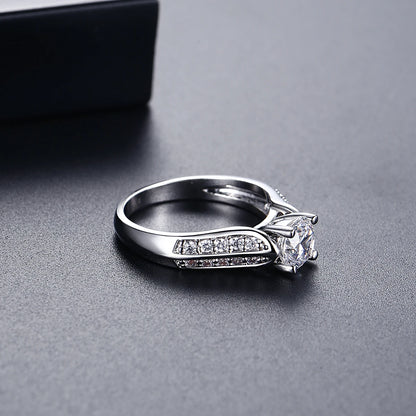 LUOTEEMI European Style 6mm 0.75ct Cubic Zirconia Diamond Engagement Women Girls Finger Ring