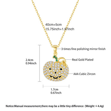 LUOTEEMI 2026 New Halloween Pumpkin Cartoon Fashion Cubic Zirconia Gold Color Link Chain Pendant Necklace Girls Hot Sale Jewelry