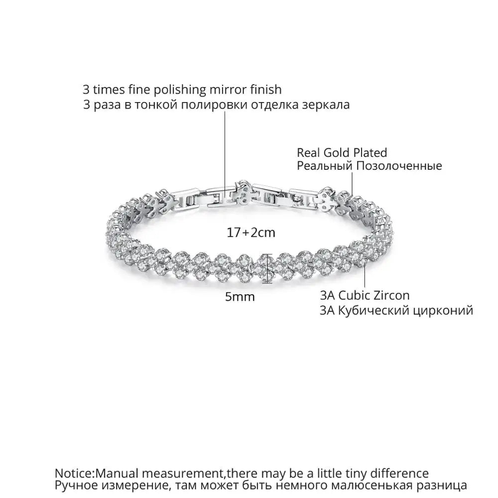 CZCITY Plain Paved 3A Cubic Zirconia Bracelet of Cut Stone Design for Woman Daily Wearing Jewelry