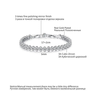CZCITY Plain Paved 3A Cubic Zirconia Bracelet of Cut Stone Design for Woman Daily Wearing Jewelry