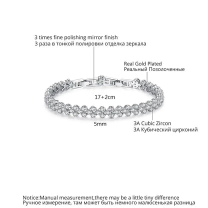 CZCITY Plain Paved 3A Cubic Zirconia Bracelet of Cut Stone Design for Woman Daily Wearing Jewelry
