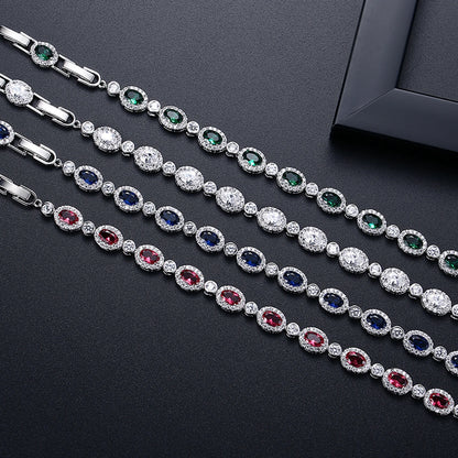 LUOTEEMI New Oval Shape Fashion Cubic Zircon Luxury Copper Tennis Bracelet for Girls Designer Womens Hand Jewelry Bracelets