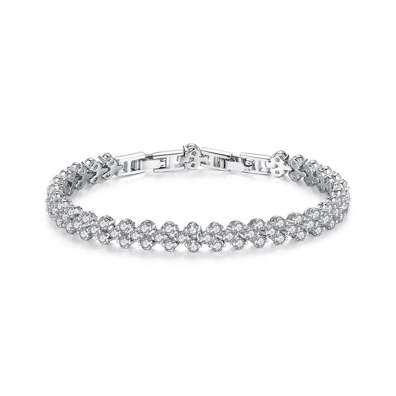 CZCITY Plain Paved 3A Cubic Zirconia Bracelet of Cut Stone Design for Woman Daily Wearing Jewelry