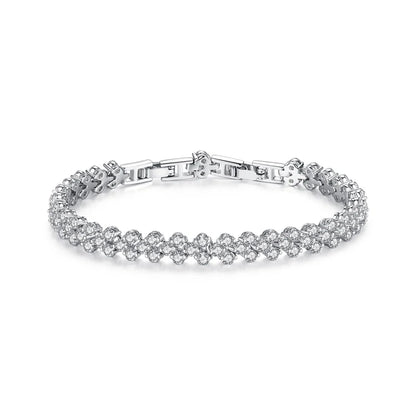 CZCITY Plain Paved 3A Cubic Zirconia Bracelet of Cut Stone Design for Woman Daily Wearing Jewelry