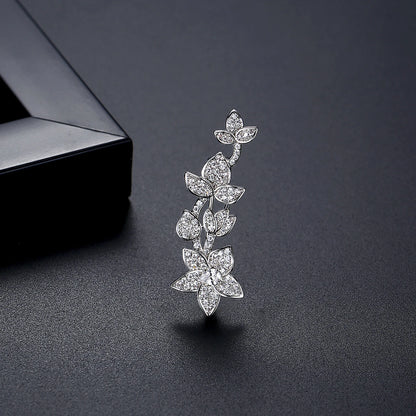LUOTEEMI New Elegant Fashion Brass Copper Tiny Cubic Zirconia Girls Small CZ Brooches Flower Shape White Gold Color Brooch