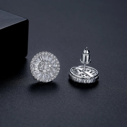 CZCITY Wholesale Brand New Design Pure Clear Cubic Zircon Micro Pave Women Luxury Wedding Bridal Round Stud Earrings