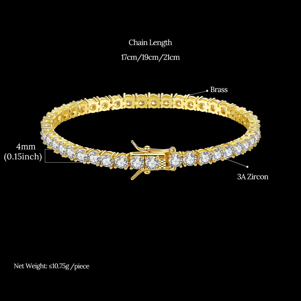 Women Copper 2021 Gold Plated Fashion Trendy Trending Mens Luxury Jewelry 4mm CZ Tennis Bracelet