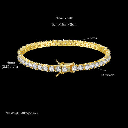 Women Copper 2021 Gold Plated Fashion Trendy Trending Mens Luxury Jewelry 4mm CZ Tennis Bracelet