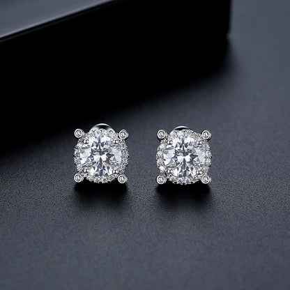 CZCITY Shinning Cubic Zirconia Big Round Halo Stud Earrings Rhodium White Gold Plated Fashion Zircon Earrings