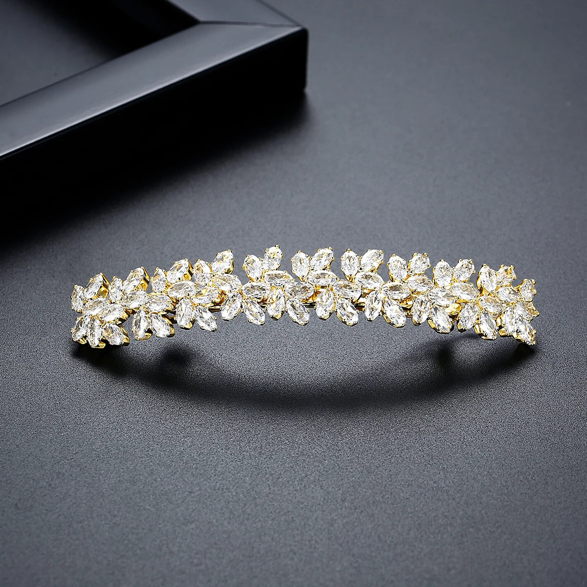 LUOTEEMI Geometric Rectangle Clear Zircon Flower Shape French Pin Jewellery Hair Women Luxury Hair Clip Pin Bridal Wedding