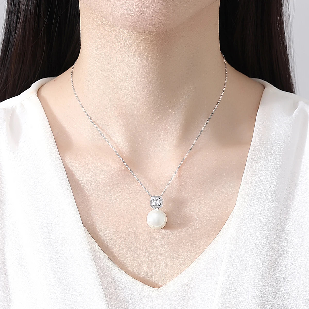 LUOTEEMI Delicate Women Classic Design Anniversary Cubic Zirconia White Glass Pearl Jewelry Sets Rhodium Plated High Quality