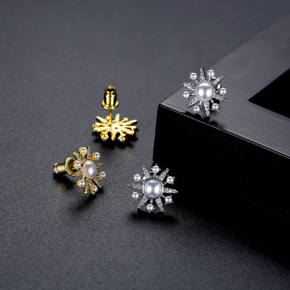 CZCITY Jewelry Earing Lady Woman Fashion Stud Big Statement 2025 CZ Pave Hot Sale Pearl and Flower Earrings