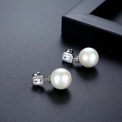 LUOTEEMI Bridal Wedding Luxury Big White Imitation Pearl Zircon Drop Earrings for Women High Quality Jewelry Ear Rings