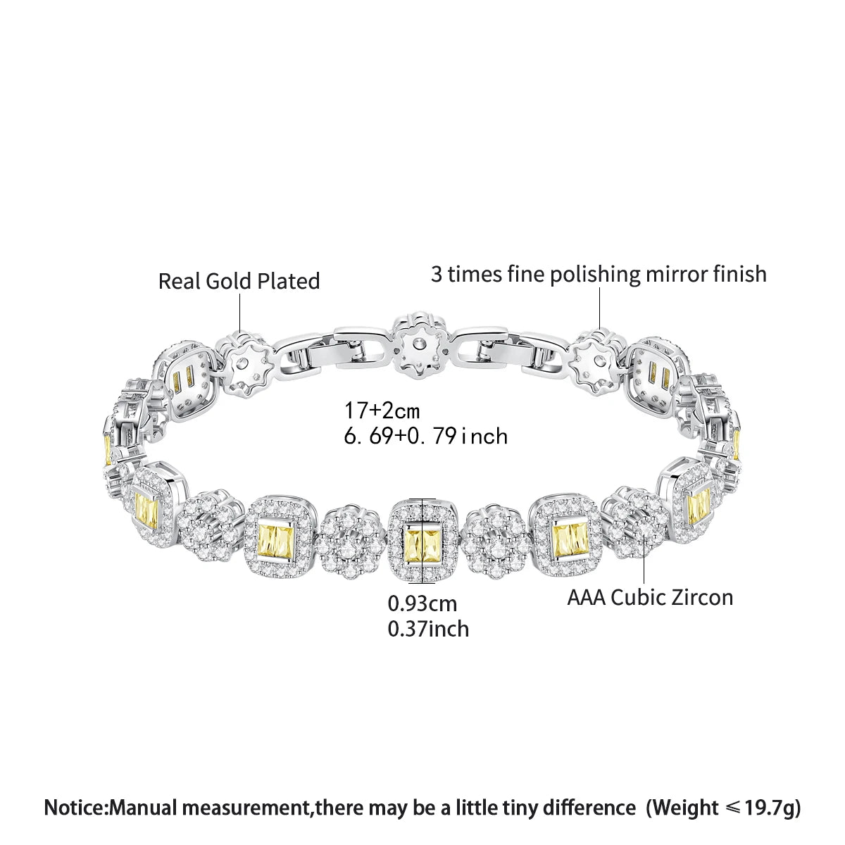 CZCITY High Quality 5A Cubic Zirconia Bracelet Rhodium Plated Eco-friendly Copper Jewelry 5A Zircon Link Bracelet for Women