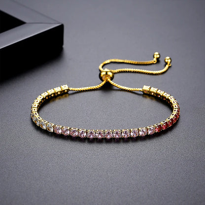 CZCITY Classic Design Women Red and Green Gradual Color Change Zircon Stone Girls Solid Chain Adjustable Bracelets for Girls