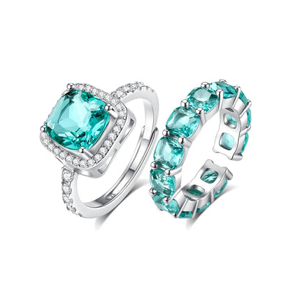 CZCITY Fashion Big Ring Sets Resizable Open Size Women Green Crystal Glass Luxury Finger Ring Women Hand Jewelry