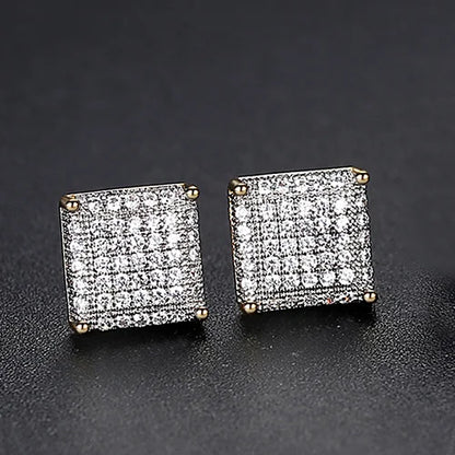 New Arrival Hip Hop Simple Square Earrings 3A CZ Stone Earrings for Men Women Punk Jewelry Wholesale