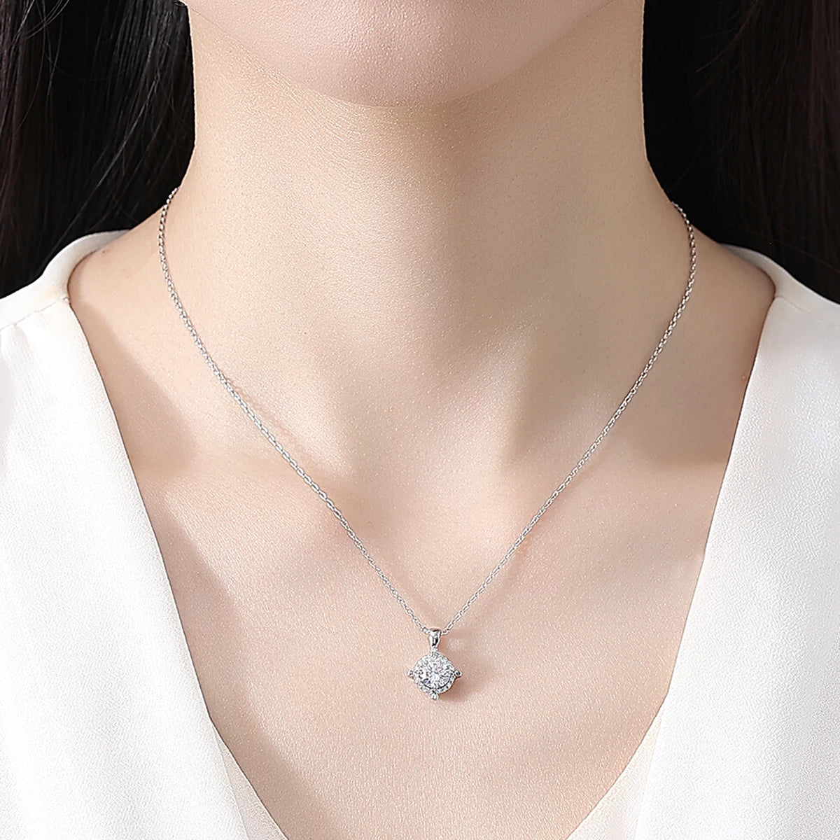 LUOTEEMI Delicate Women Small Round Shape Brass Rhodium Plated Zircon Stone Stud Earrings Pendant Chain Necklace Jewelry Sets