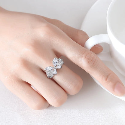LUOTEEMI Layered Big Fashion Cubic Zirconia Butterfly Adjustable Party Elegant Finger Rings for Girls Luxury Hand Jewellery