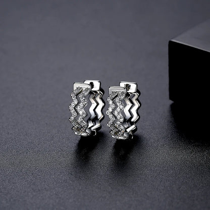 CZCITY Fashion Jewelry Gift Gold Plated Wavy Cubic Zirconia Crystals Huggie Earrings for Women