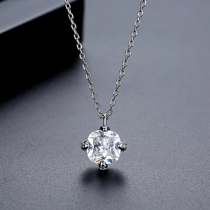 LUOTEEMI Geometric Women Cute Trendy Zircon Stone Link Chain Pendant Necklace Rhodium Plated Women Gift