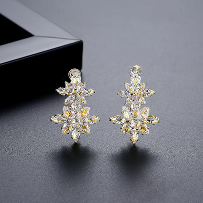 LUOTEEMI New Come Flower Zircon Stone Brass Parts CZ Jewelry Stud Earrings for Women Bridal Wedding Jewelry High Quality
