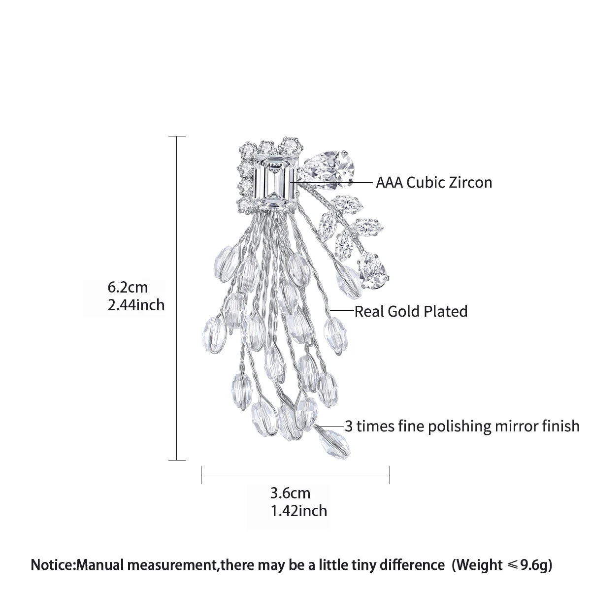 LUOTEEMI New Fashion Elegant Women Fireworks Flower Clear Zircon and Crystal Beads White Gold Rhodium Plated Brooch for Women