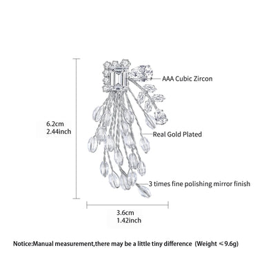 LUOTEEMI New Fashion Elegant Women Fireworks Flower Clear Zircon and Crystal Beads White Gold Rhodium Plated Brooch for Women