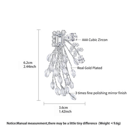 LUOTEEMI New Fashion Elegant Women Fireworks Flower Clear Zircon and Crystal Beads White Gold Rhodium Plated Brooch for Women
