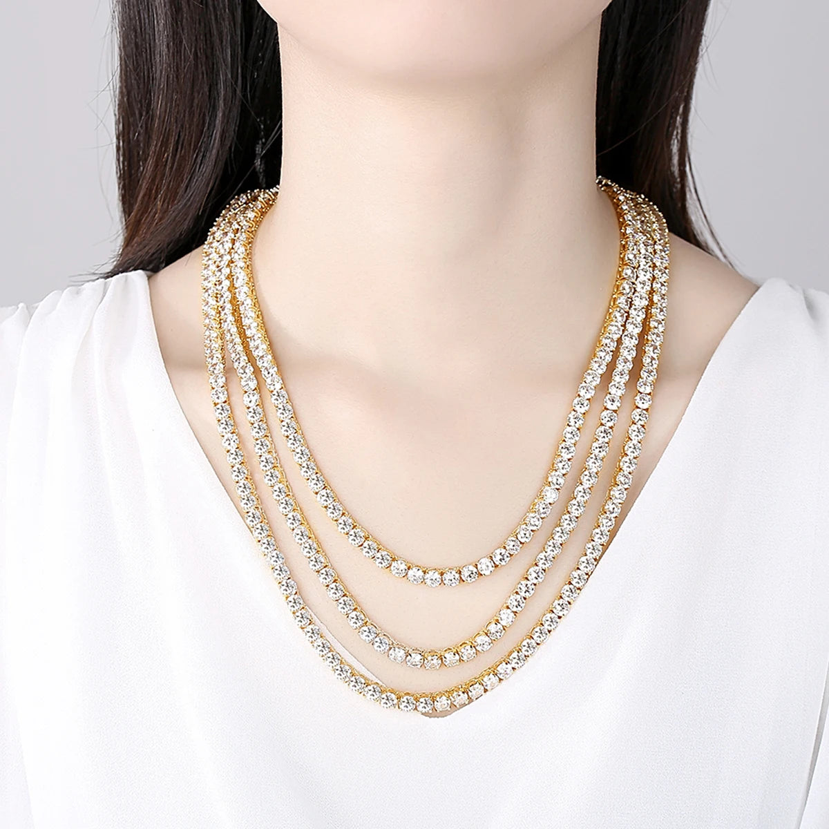 5mm Tennis Chain Diamond Necklace Iced Out Hip Hop Golden Tennis Chain Bling CZ Necklace