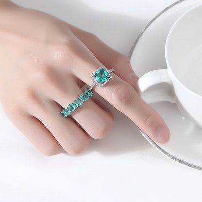 CZCITY Fashion Big Ring Sets Resizable Open Size Women Green Crystal Glass Luxury Finger Ring Women Hand Jewelry
