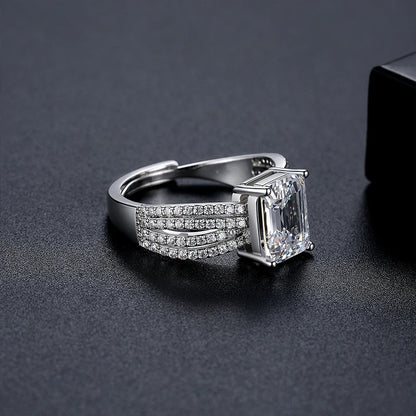 CZCITY Rectangle Big Zircon Stone Women Big Resizable Hand Jewelry Ring Rhodium Plated Brass Romantic Finger Rings
