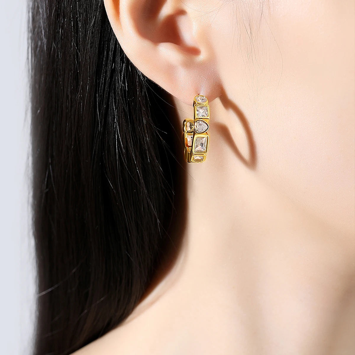 CZCITY Fashion Jewelry Lady Women's Hoop Zircon Korean Cute Geometric Clip On Earing Trendy Hoop Earrings
