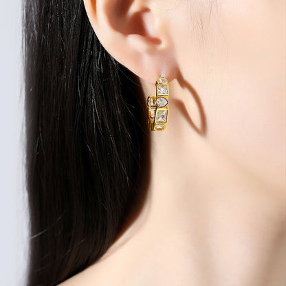 CZCITY Fashion Jewelry Lady Women's Hoop Zircon Korean Cute Geometric Clip On Earing Trendy Hoop Earrings