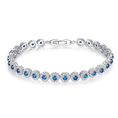 CZCITY New White Gold Color Women Jewelry Gift Bridal Wedding Fashion Blue Cubic Zirconia Round Tennis Bracelets