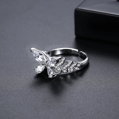 LUOTEEMI Layered Big Fashion Cubic Zirconia Butterfly Adjustable Party Elegant Finger Rings for Girls Luxury Hand Jewellery